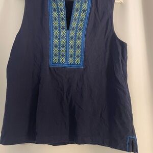 Navy Blue Embroidered Sleeveless Top